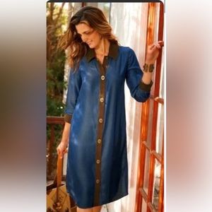 Soft Surroundings Urbina dress fauxe suede trim.